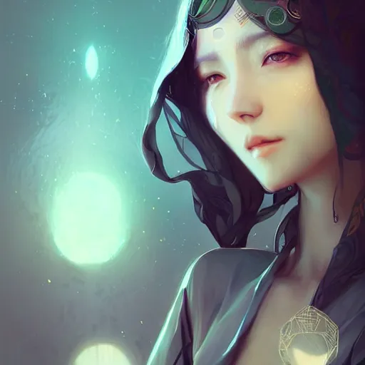 Prompt: portrait of a beautiful solarpunk woman, by guweiz and wlop and artgerm