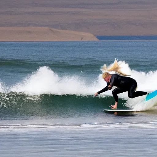 Prompt: boris johnson surfing in the middle of a desert