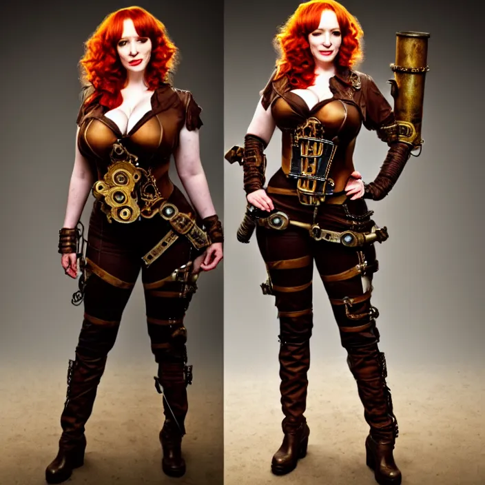 Image similar to full body photograph of christina hendricks as a steampunk warrior. Extremely detailed. 8k