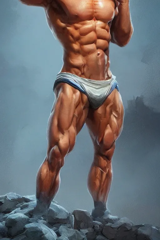 Image similar to Incredibly handsome muscular man, 23 years old, with chiseled jawline, blonde hair, blue eyes by Nuri iyem, James gurney, James Jean, Greg Rutkowski, highly detailed, trending on artstation, artstationHD, artstationHQ, 4k, 8k