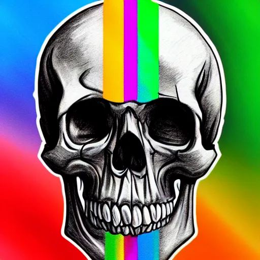 Image similar to Human skull in LGBT+ pride flag colors, rainbow skull, ultra detailed drawing, high-quality art, trending on Artstation