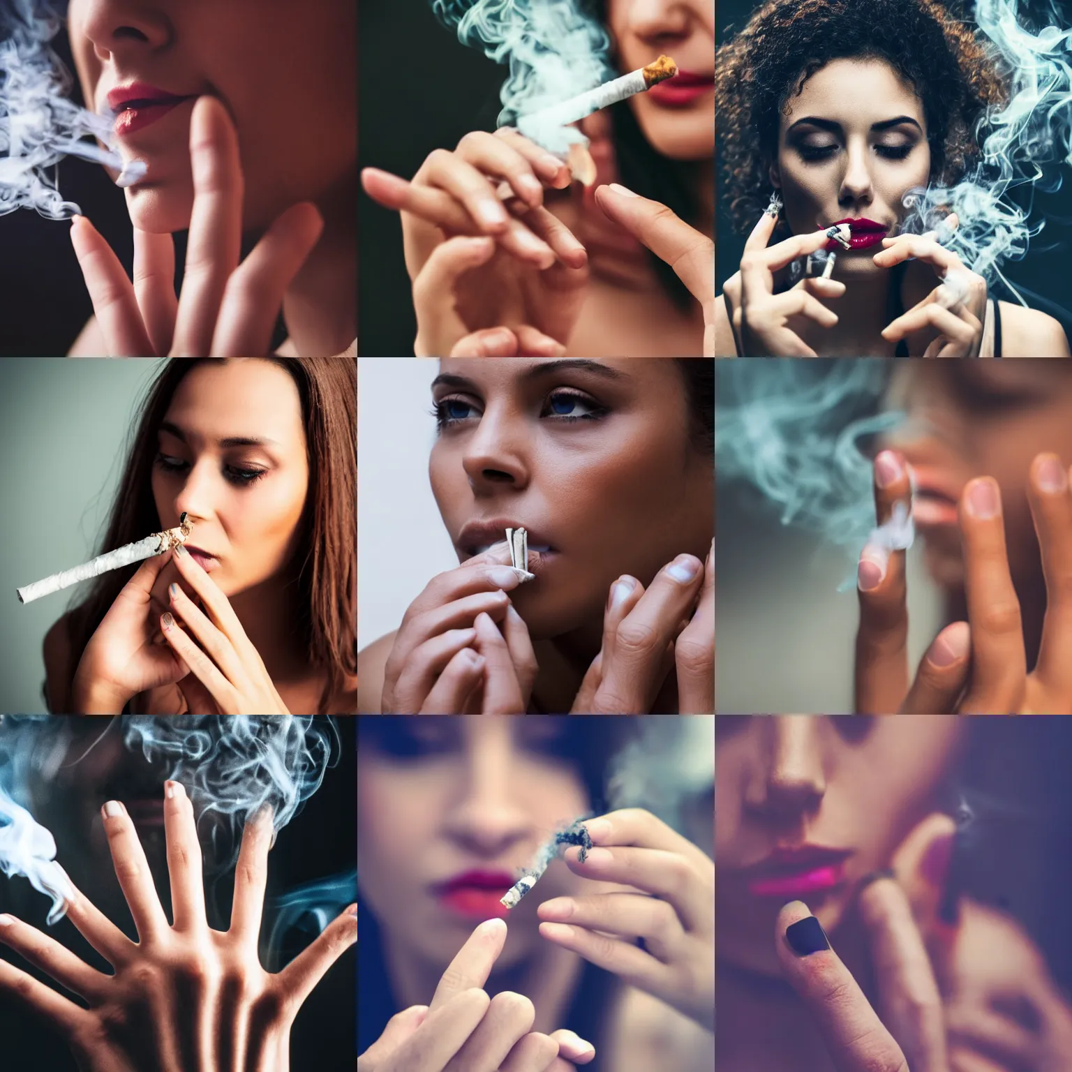 Image similar to close-up photo of Smoking women one hand, 4k