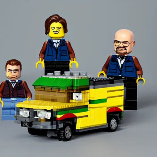 Image similar to breaking bad van and Walter White and Jesse pinkman as a lego set