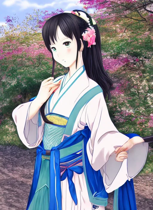 Prompt: beautiful seductive girl wearing hanfu, farm background, by kyoani in the style of shining resonance, by yuumei