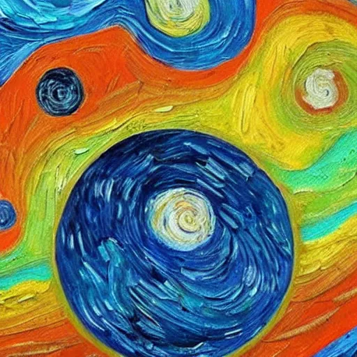 Prompt: a small batch open drum coffee roaster flying through outer space colorful oil painting by van Gogh, as an internet meme