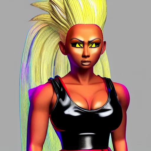 Image similar to Nicki Minaj turning to super Saiyan, 3d render,