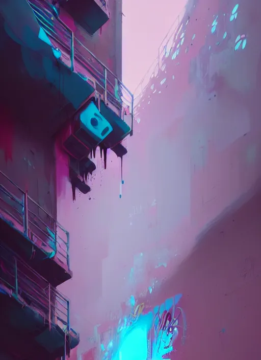 Prompt: matte painting extreme offset 3 d calligraphy graffiti mural dripping paint wall extreme explosive maximalism by atey ghailan, by greg rutkowski, by greg tocchini, by james gilliard, by joe fenton, pink, brown, black and light blue color scheme, octane render