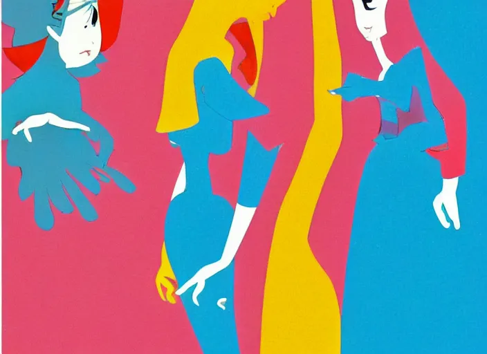 Image similar to character shape design exploration silhouettes of a delicate nubile waifish princess, minimalist mixed media layout from masaaki yuasa ( 1 9 9 7 )