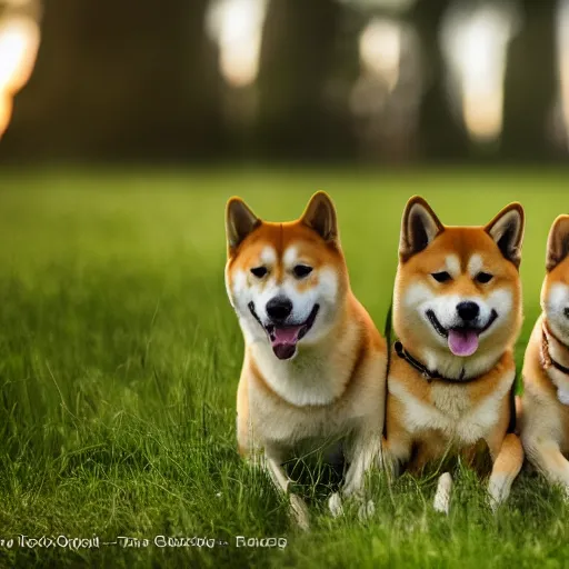 Prompt: A group of Shiba Inus in levander field, 8k UHD, Nature photography, high detail, High quality, stunning lighting, beautiful lighting,