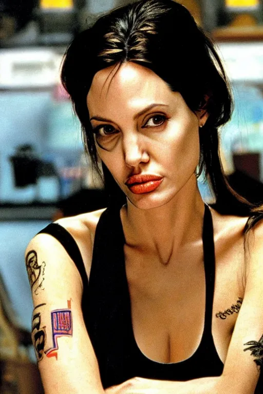 Image similar to angelina jolie in the movie hackers painted by norman rockwell