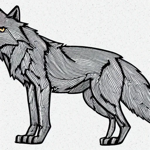 Image similar to full-body wolf template base, digital line-art, outline-only, logo, simple, no color, high quality, HD, 8K