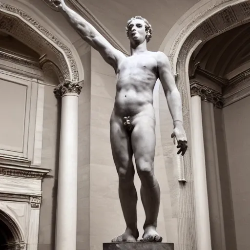 Prompt: Mark Zuckerberg marble statue by Michelangelo, Metropolitan Museum of Fine Art, 24mm f/1.4