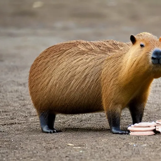 Prompt: capybara surrounded by money