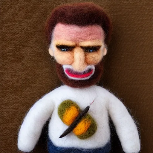 Prompt: a needle felted arnold schwarzenegger, needle felting art.