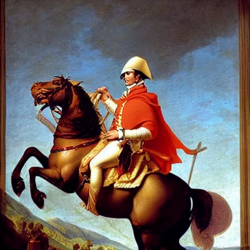 Prompt: Napoleon on a giant eagle painted by Jacques-Louis David