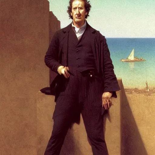 Prompt: painting of geoffrey rush as hector barbosaa. art by william adolphe bouguereau. during golden hour. extremely detailed. beautiful. 4 k. award - winning.