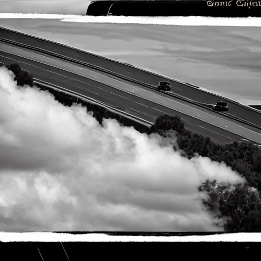 Image similar to photo, 5 0 mm, interstate traffic jam, scattered clouds, midday sun,