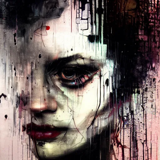 Prompt: a murderous impulse in the eyes, film noir, cinematic, photorealism, ultra realist, unreal engine rendering, 8 k, by jeremy mann, francis bacon and agnes cecile, and dave mckean ink drips, paint smears, digital glitches glitchcore grime