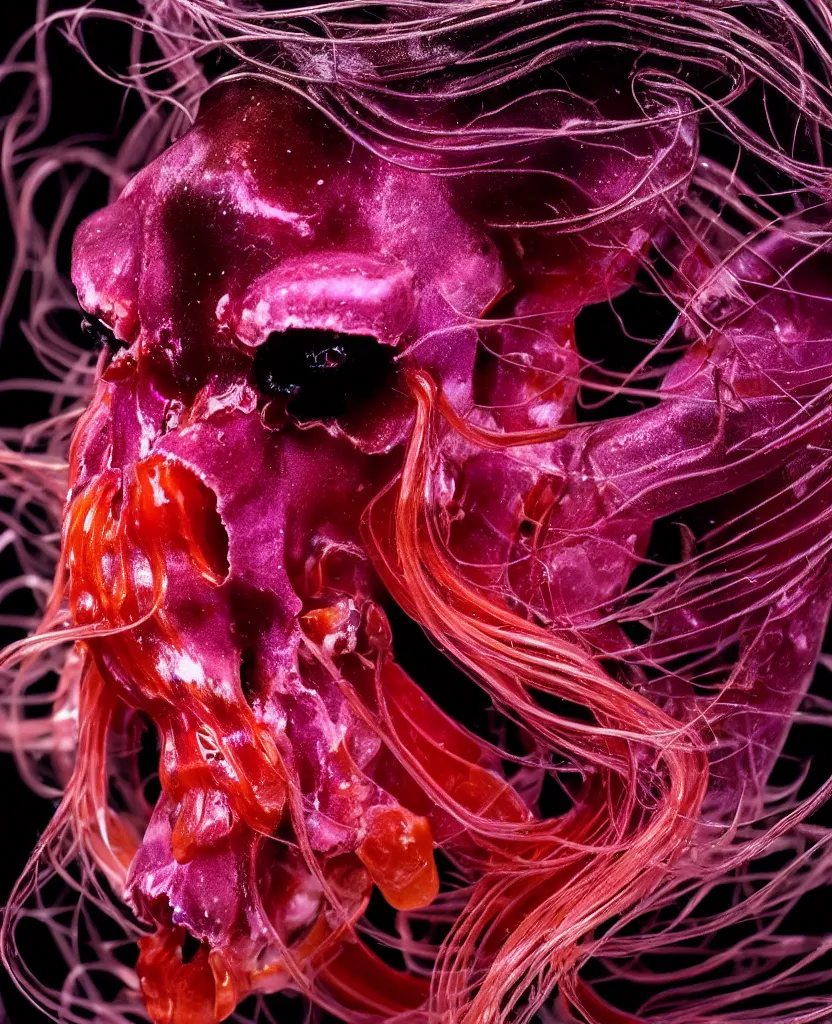 Image similar to fully black background. background hex 000000. goddess princess face close-up portrait ram skull. ьфву ща вшсркщшс щиынвшфт. jellyfish phoenix head, nautilus, orchid, skull, betta fish, bioluminiscent creatures, intricate artwork by Tooth Wu and wlop and beeple. octane render, trending on artstation, greg rutkowski very coherent symmetrical artwork. cinematic, hyper realism, high detail, octane render, 8k