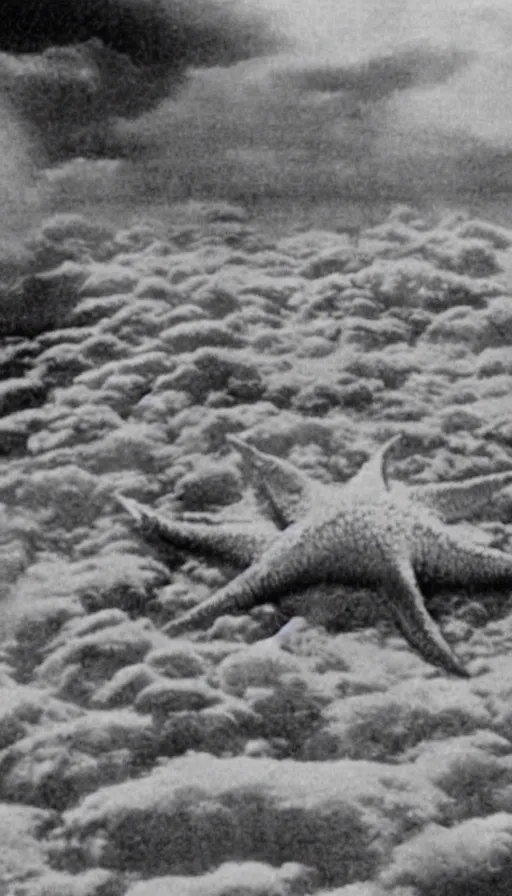 Image similar to a film still of a north korean monster movie, kaiju - eiga monster starfish - like over traditional korean palace, film noir, video compression, ripple effect