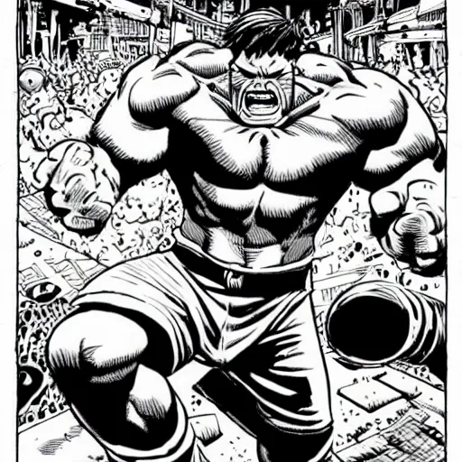 Prompt: mcbess illustration of the hulk fighting Thor