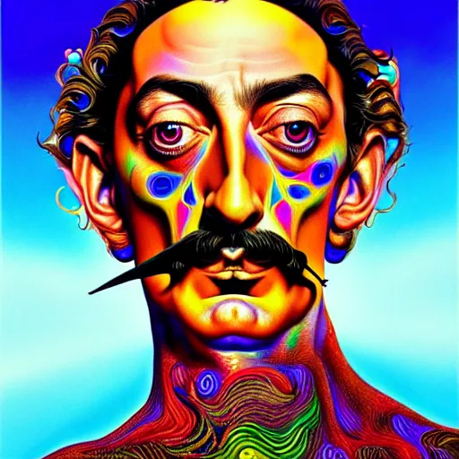 Prompt: An extremely psychedelic portrait of Salvador Dali, surreal, LSD, face, detailed, intricate, elegant, lithe, highly detailed, digital painting, artstation, concept art, smooth, sharp focus, illustration