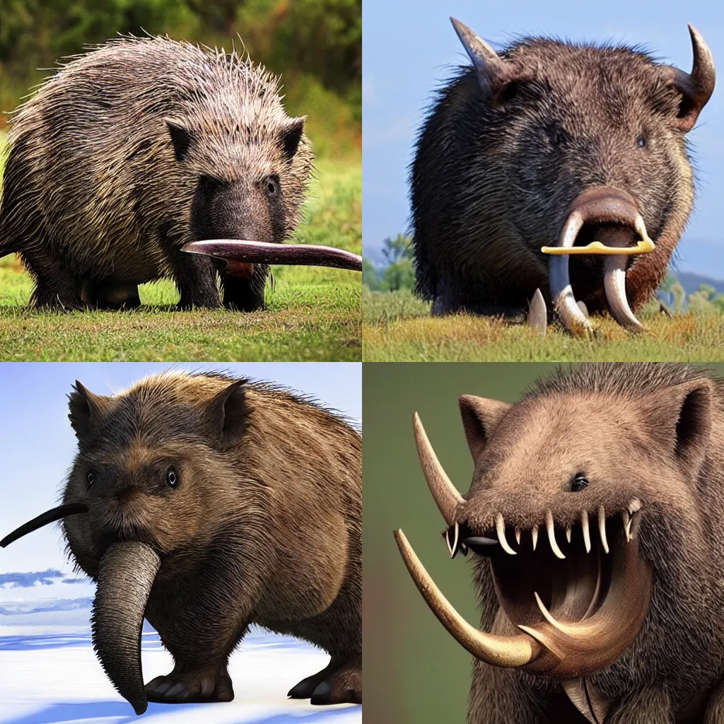 Prompt: a warthhog with long tusks