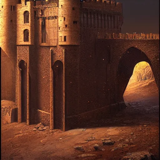 Prompt: hyperrealist portrait of a medieval castle on the Moon by Cedric Peyravernay, highly detailed, excellent composition, cinematic concept art, dramatic lighting