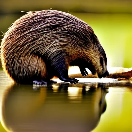 Prompt: wildlife photography of a beaver chewing down a bamboo shoot, f / 1. 8, soft focus, 8 k, national geographic