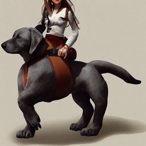 Image similar to a girl riding a giant dog, trending on artstation