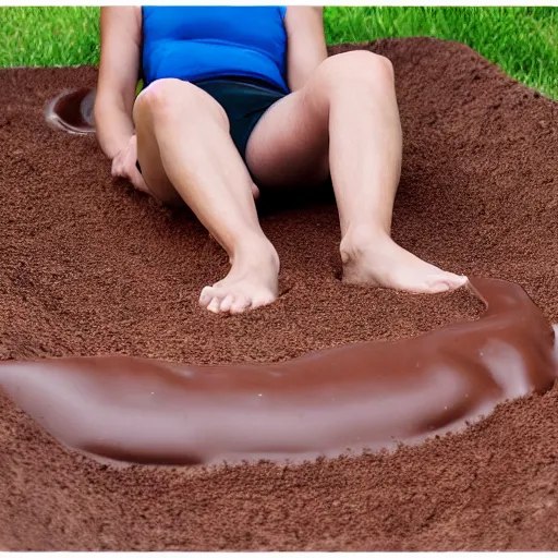 Image similar to adult sliding down chocolate pudding slip n slide legs first, professional photo taken at the park