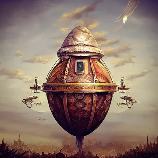 Image similar to enormous flying skydocks!! in a gigantic faberge egg, sky!!!, steampunk, aetherpunk, fantasy art, unreal engine,