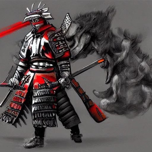 Prompt: cool samurai riding motorcycle through the gates of hell, video game concept art