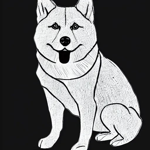 Prompt: Black and white coloring book page of a Shiba Inu