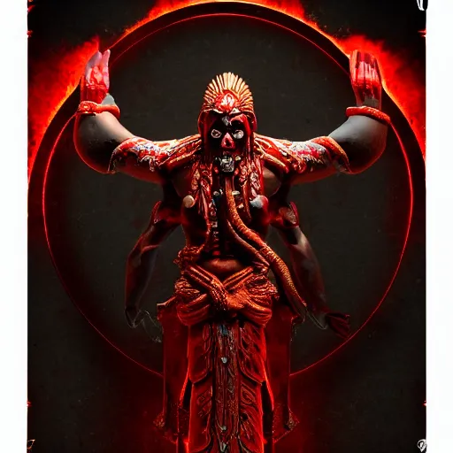 Image similar to the god of the dead, octane render, red, ornate