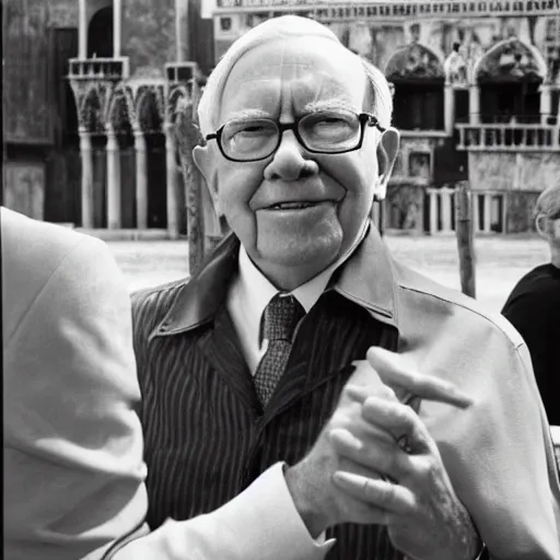 Image similar to A photograph of Warren Buffet in Venice