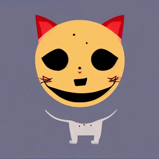 Prompt: a creepy cat with a big smiley mouth, sharp teeth, and blood on his face.