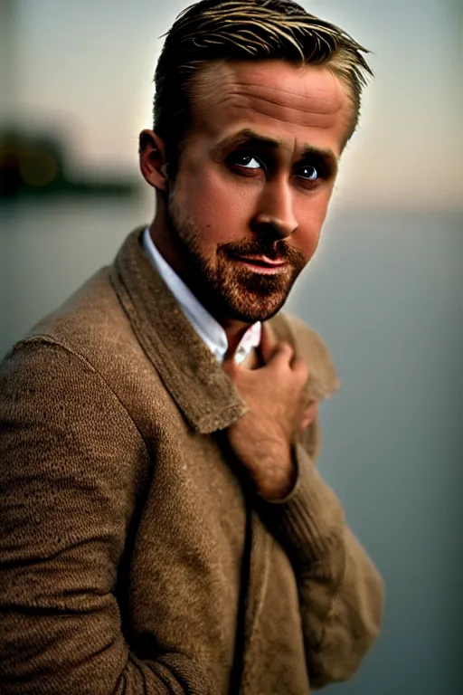 Image similar to ryan gosling fused with a goose, construction, natural light, bloom, detailed face, magazine, press, photo, steve mccurry, david lazar, canon, nikon, focus