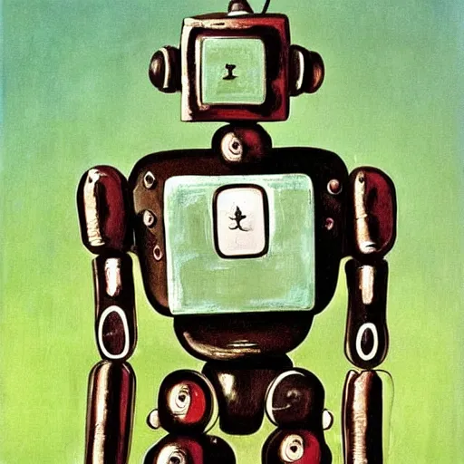 Prompt: a robot soldier, painted by salvador dali