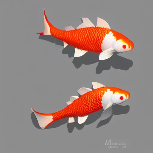 Image similar to koi fish, low poly, isometric, artstation, digital art