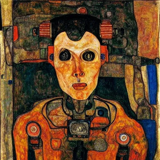 Image similar to portrait of a robot by egon schiele