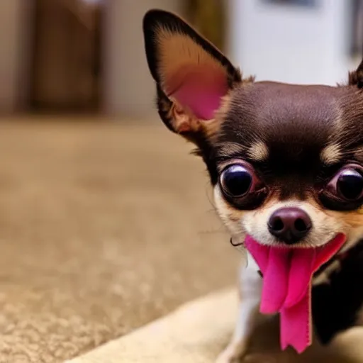 Image similar to creepy chihuahua baring its teeth with soulless evil eyes