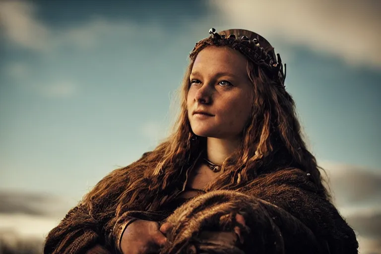 Image similar to portrait of a beautiful Viking woman By Emmanuel Lubezki