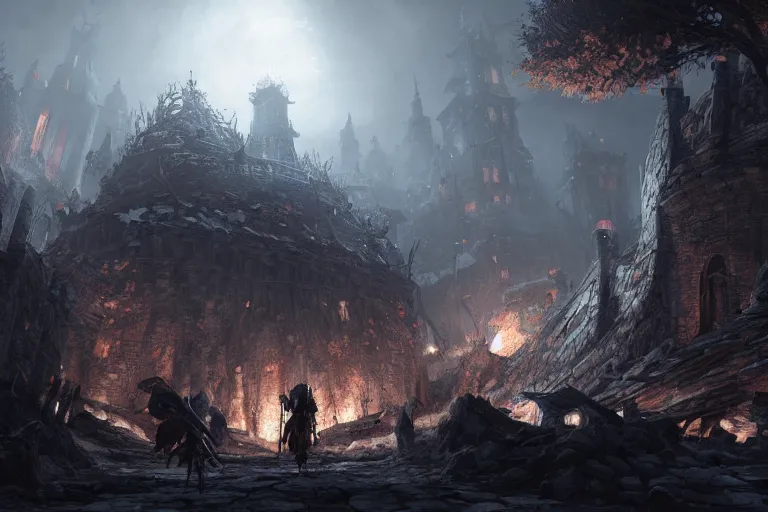 Image similar to collaborative environment concept art by Feng Zhu and Hidetaka Miyazaki, in the style of Dark Souls