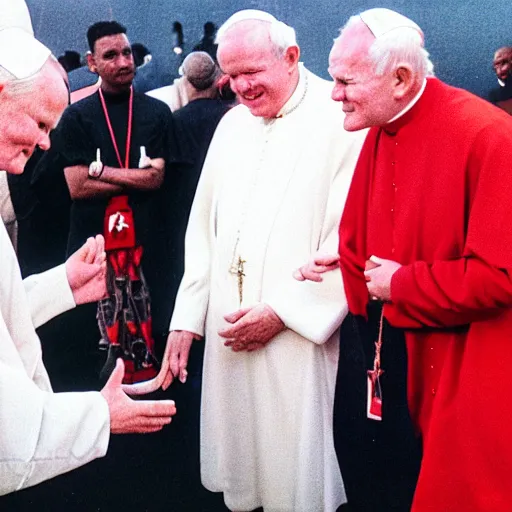 Image similar to john paul ii admiring a yeezy sneaker in his hands