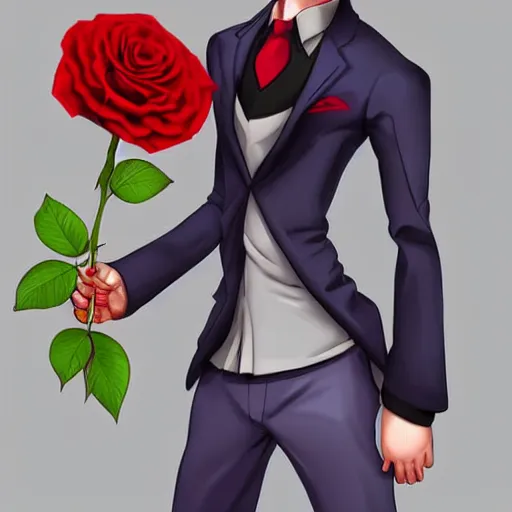 Image similar to digital painting, accurate details, james from team rocket holding a rose, elegant, cool, trending on deviantart, artstation,