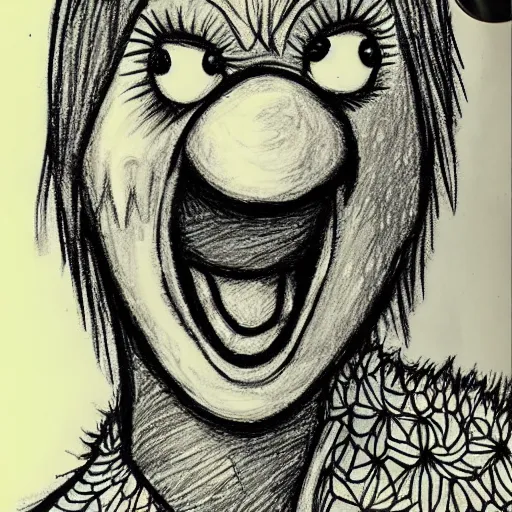 Image similar to a sketch of big bird from sesame street, in the style of junji ito