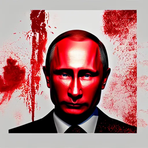 Prompt: vladimir putin portrait made of glossy dripping red paint, octane render, photorealistic, cinematic, dramatic lighting,