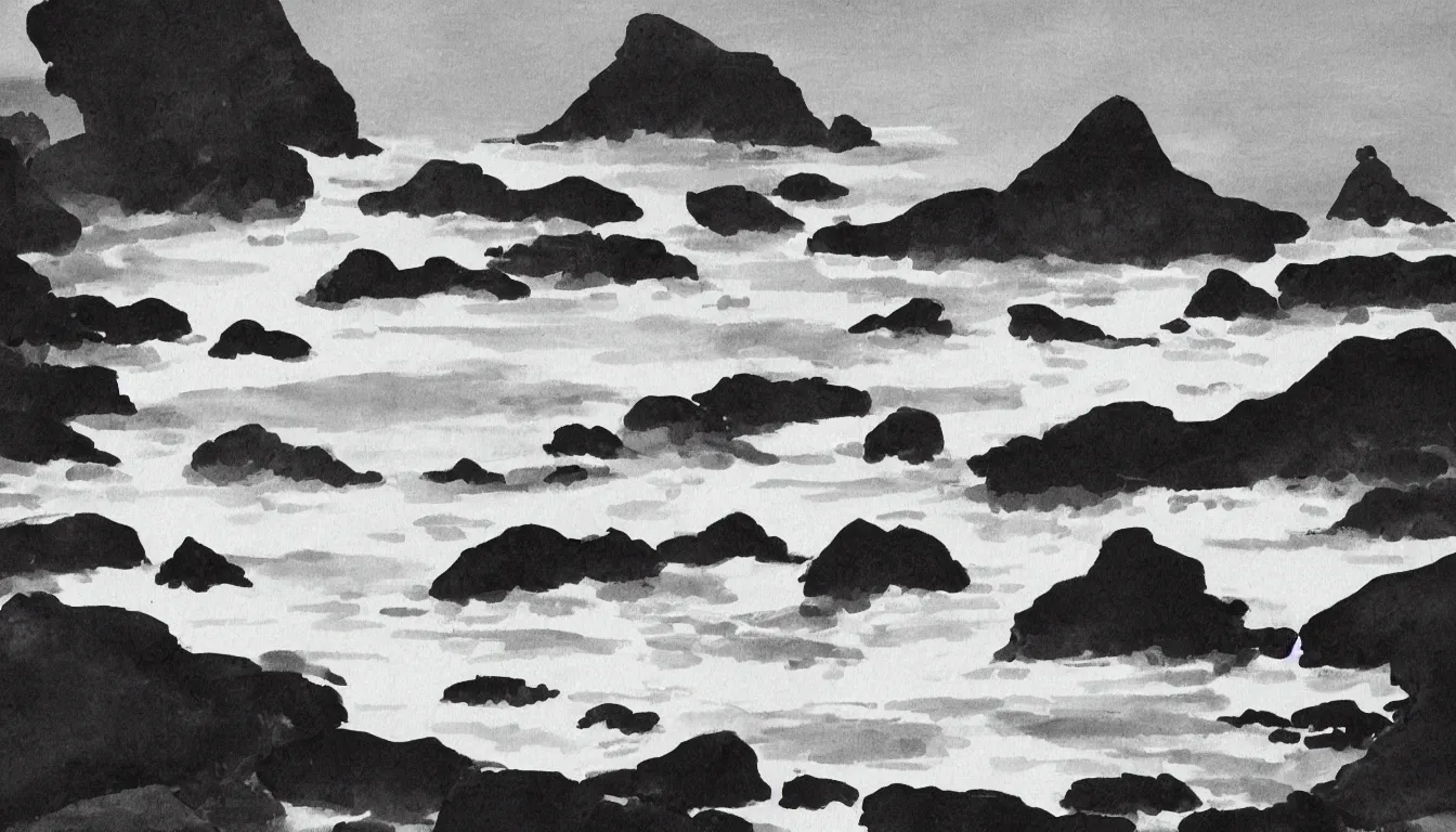 Image similar to oregon coast chinese ink brush