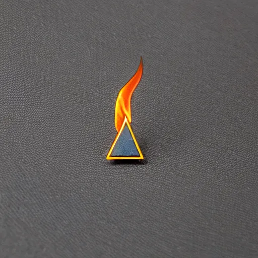 Image similar to a triangle enamel pin of a retro minimalistic fire flames warning label, smooth curves